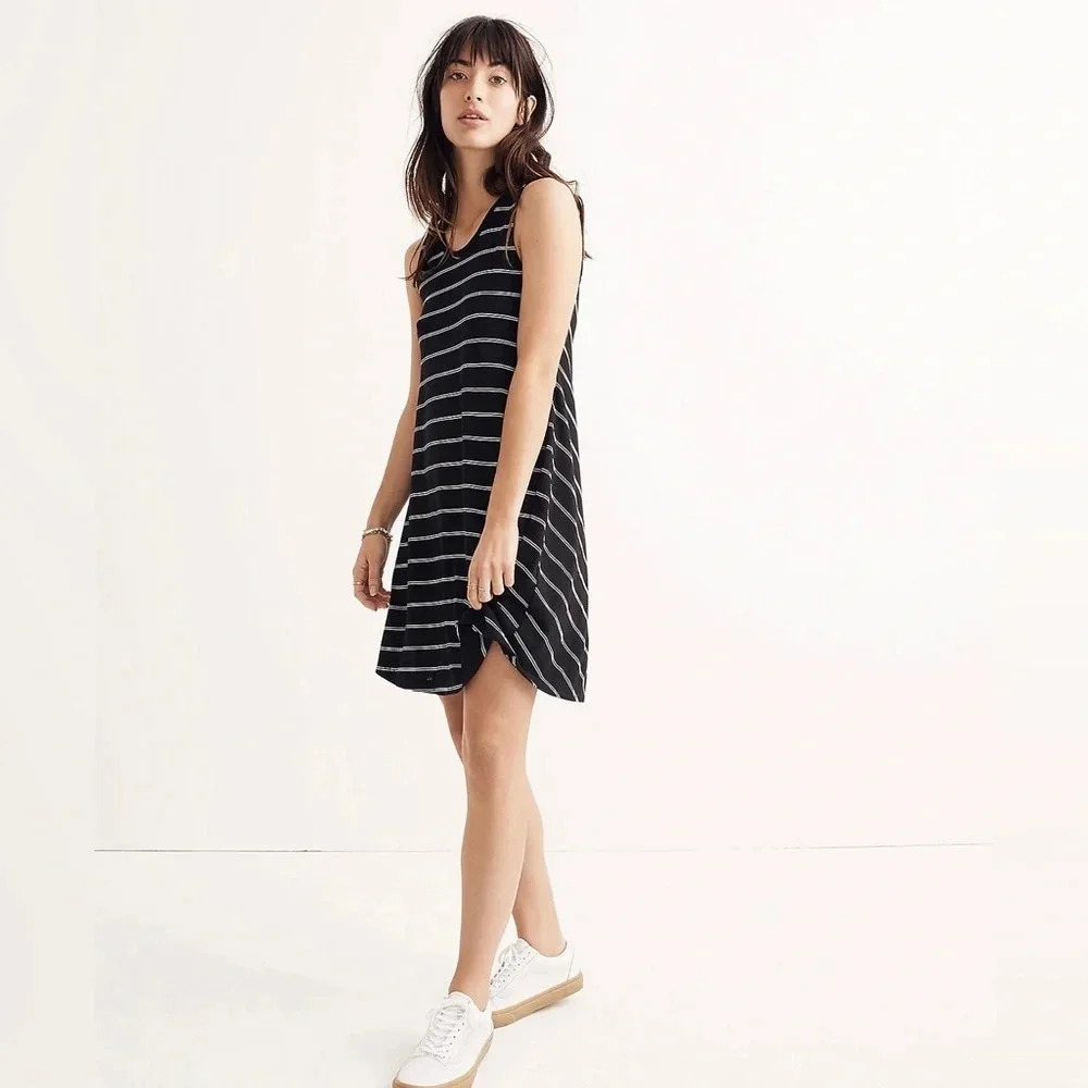 MADEWELL Sleeveless A-line Black & White Striped Tank Dress Size Small‎ - Picture 3 of 8
